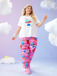 Slumberry CURVE SweetSlumber X Carebears Bộ đồ ngủ tay ngắn cổ tròn in hình gấu hoạt hình dễ thương cỡ lớn mùa hè cho nữ - Nhiều màu - Xem 3
