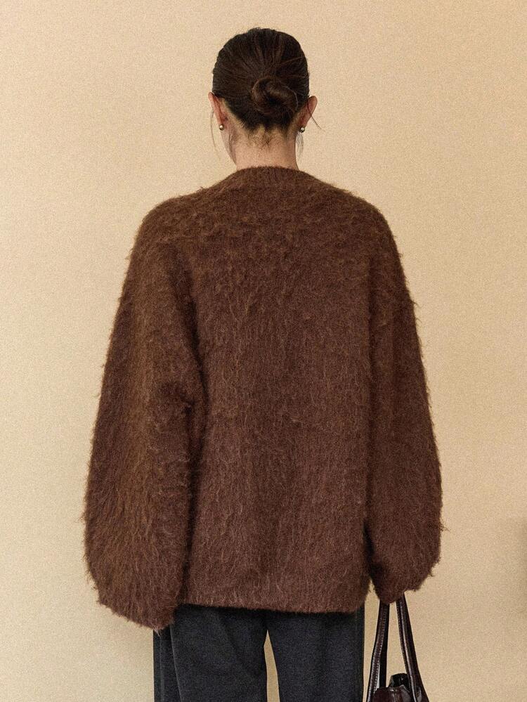 Women's Loose Casual Brown Cardigan Sweater, Autumn/Winter New Arrival