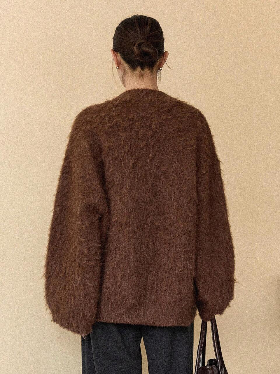 Women's Loose Casual Brown Cardigan Sweater, Autumn/Winter New Arrival