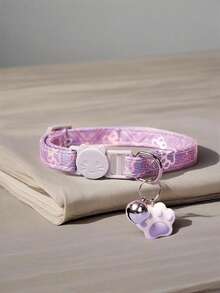 Zazumi 宠物项圈，适用于猫和中小型犬，带有可爱的猫脸和爪印图案，带铃铛设计 - 彩色 - 查看 1