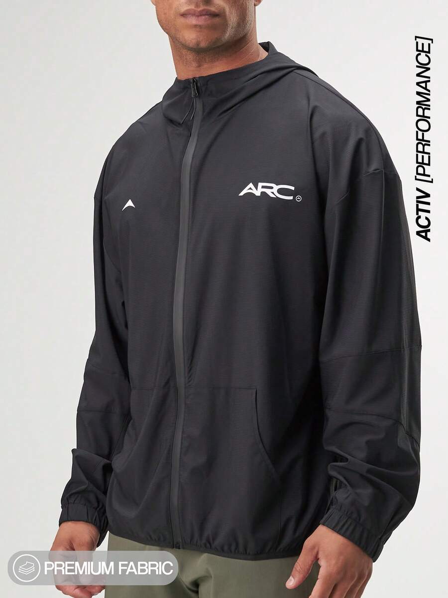 ARC Activewear 全拉链毛衣夹克 高性能上衣 健身房运动长袖运动服 - 黑色 - 查看 1
