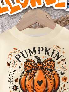 Bộ áo nỉ chui đầu và quần legging họa tiết bí ngô nơ báo dễ thương phong cách Halloween cho bé gái, chất liệu Maillard, cổ tròn dày, dệt kim mềm mại, dài tay, thích hợp cho mùa thu/đông - Nhiều màu - Xem 4
