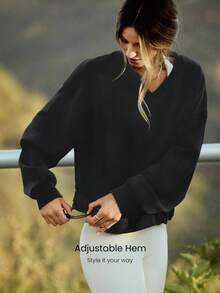 GLOWMODE 莫代尔舒适超柔软顺滑宽松可调节下摆 V 领套头衫日常休闲装 - Iron Gray - 查看 5