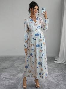 Momance Elegant Floral Print V-Neck Dress For Pregnant Women, Suitable For Commuting - Multicolor - View 6