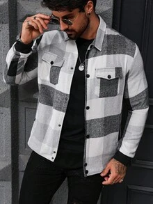 Manfinity Homme 男士格子休闲夹克，时尚百搭简约风格 - 彩色 - 查看 3