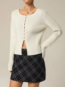 Hanevo 女士修身休闲开衫，秋冬 - 杏色 - 查看 5