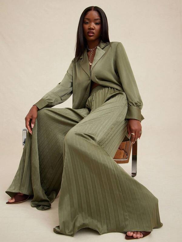 NYA SZN Christina Pant High Rise Flowy Wide Leg Pleated Satin Oversized Business Casual Everyday Casual Office Teacher Vacation Travel Cute Modest Old Money Church Fall Winter Suitable For Commuting Statement Festival Outfits For Women