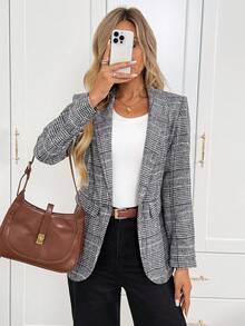 Easowa 女士休闲格子西装外套，秋冬季女士修身西装外套，女士秋季服装，秋冬服装，女士冬季服装，秋季服装，秋季服装，女士商务休闲装，格子图案时尚女士外套，时尚西装外套，女士冬季外套，休闲款 - 彩色 - 查看 7