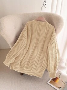 SHEIN Frenchy Plus Size Women's Solid Color Casual Versatile Long Sleeve Button Cardigans/Winter - Apricot - View 2