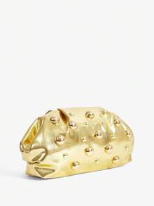 SHEIN SXY 女士金色手拿包，时尚、优雅、简约、个性、百搭、经典、金色、不对称铆钉，适合通勤、办公、约会、日常、购物、下午茶 - 金色 - 查看 3