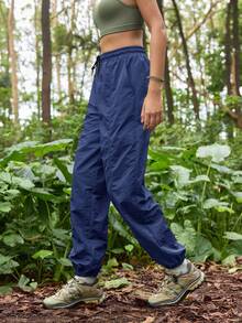 In My Nature Damen-Outdoorhose mit Kordelzug und Taschen, lockere, konische Beinform, hohe Taille, Sporthose, Marineblaue Hose, Wanderhose, Damen, Nylonhose, Damen, Sommerhose für Damen