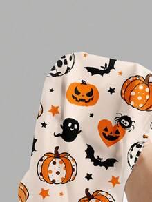 EMERY ROSE 女式休闲宽松 V 领衬衫，带飘袖，饰有万圣节南瓜怪异趣味图案，非常适合初秋和秋季假期 秋季万圣节衬衫 女式万圣节衬衫 女式万圣节上衣 万圣节上衣 可爱万圣节衬衫 - 彩色 - 查看 5