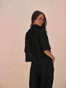 MUSERA Áo denim dáng rộng, cổ bẻ, cài cúc, tay lửng, thích hợp cho mùa hè, phong cách thường ngày, dễ thương, đi nghỉ mát, đi lễ hội, hòa nhạc, miền Tây, trở lại trường học, thời trang đường phố, công sở, mùa đông, Nashville, ốc đảo, sang trọng, mùa xuân. - màu đen - Xem 3