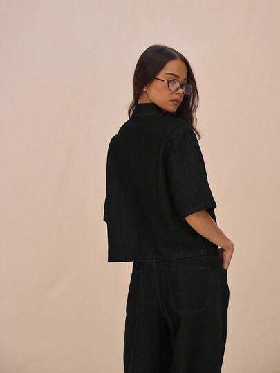 MUSERA 宽松版型翻领纽扣中袖牛仔上衣，适合夏季休闲、可爱度假、书店、音乐节、音乐会、西部风情、返校季、街头风、工作、办公室、冬季、纳什维尔绿洲、时尚春季穿着。