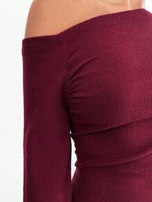 SHEIN Cottnline مجموعة قطعتين كاجوال غير متماثلة للنساء باللون البرغندي - عنابي اللون - مشاهدة 5