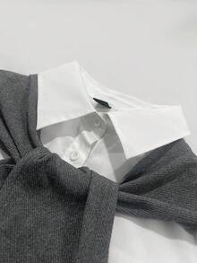 INAWLY Plus Size Women Casual Elegant Minimalist Color Block Shirt And Pants 2 Pieces Set