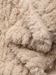 DAZY 女士简约纹理抓绒长袍，家居服，秋冬蓬松睡衣，舒适套装 - 卡其色 - 查看 8