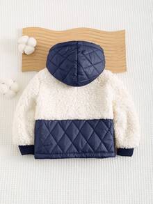 Cozy Pixies 男婴撞色连帽保暖内衬开衫，休闲百搭 - 藏蓝色 - 查看 2