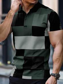 Manfinity Mode Camicia polo casual/business a maniche corte con stampa geometrica da uomo