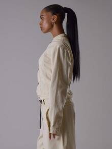 MUSERA 赛车领纽扣修身收腰落肩牛仔夹克，优雅夜生活性感可爱酷女孩街头风，冬季派对时尚之选。 - 杏色 - 查看 4