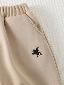 Cozy Pixies 3pcs Set: Young Boy Horse Pattern Elastic Waist Thermal Lined Pants Warm Sweatpants Young Boys Young Boys Sweatpants Thermal Lined Sweatpants Young Boys Sweatpants Khaki Pants For Young Boys Winter Sweatpants Boy Sweatpants Set Pants Cute Pants Khaki For Young Boys - Khaki - View 5