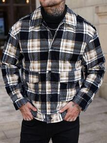 Manfinity CasualCool 男士时尚休闲格纹印花纽扣灯芯绒夹克，街头风格纹外套，秋冬款 - 彩色 - 查看 3