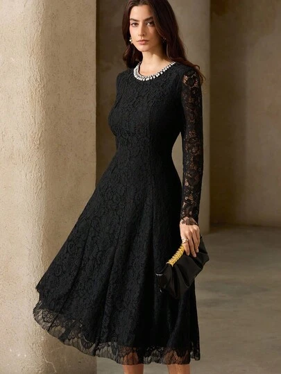 Aveloria Rosie Beaded Lace Trim Fitted Dress