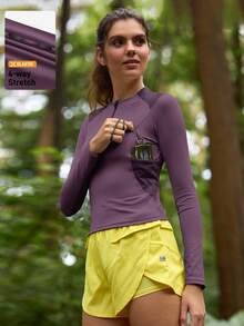 In My Nature Áo thun và áo ba lỗ ngoài trời dành cho nữ, độ đàn hồi cao, thân thiện với da, dùng khi cắm trại, đi bộ đường dài, thể thao, đi làm - Màu tím - Xem 6