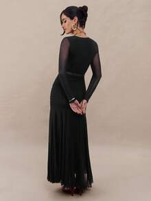 Modelyn 女士时尚优雅不对称领口长裙 - 黑色 - 查看 4