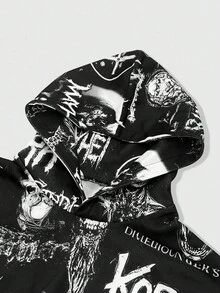 Goth 男士骷髅印花长袖连帽衫（图案随机），秋季 - 彩色 - 查看 3