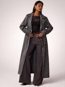 SHEIN BAE Fall Loose Fit Single-Breasted Lapel Long Casual Coat,Special Textured Fabric Jacket,Women's Winter Coat,Coat,Elegant Long Coat,Fashionable Coat - Black - View 5