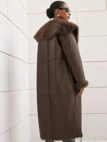Aveloria Modichic Reversible Fashionable Minimalist High-End PU Leather Long Jacket, Faux Fur Coat For Women - Brown - View 2