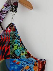 Linhara Plus Size Women Casual Bohemian Floral Print Jumpsuit, Suitable For Vacation