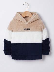 SHEIN Little Byeori Young BoyCasual Embroidered Fleece Patchwork Contrast Color Hoodie Flash Burgundy Boho Goth Y2k Streetwear Rave Vacation Holiday Party Festival Fall Winter Winter Clothes Retro Vintage Casual Cozy - Khaki - View 9