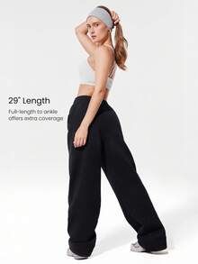 GLOWMODE 厚实羊毛超大码可调节抽绳腰部基本款宽腿慢跑裤，带侧袋，日常休闲保暖冬季 - 黑色 - 查看 4