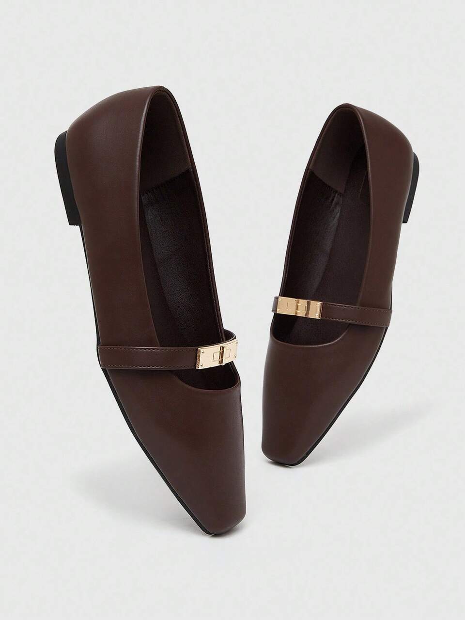 CUCCOO BIZCHIC Women's Square Toe Flat Chocolate Color Metal Buckle Slip-On Flats, Comfortable Casual Mary Jane Shoes Suitable For Dresses For Christmas Spring Shoes