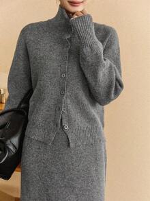 DAZY 2件套女士宽松休闲灰色毛衣，秋冬