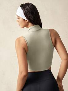 VARSIVA 女式休闲纯色立领运动背心 - 淺灰色 - 查看 2