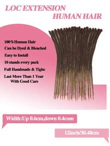 Boho Braids Real Human Hair Dreadlock Extensions 4/30 10 Strands 8 Inch - 20 Inch Up 0.6cm Down 0.4cm Width 100% Permanent Human Hair Loc Extension Can Be Dyed Bleached Curled Handmade Loc Extension For Men Women 10 Strands Brown 4/30 Color - S4/30 - View 4