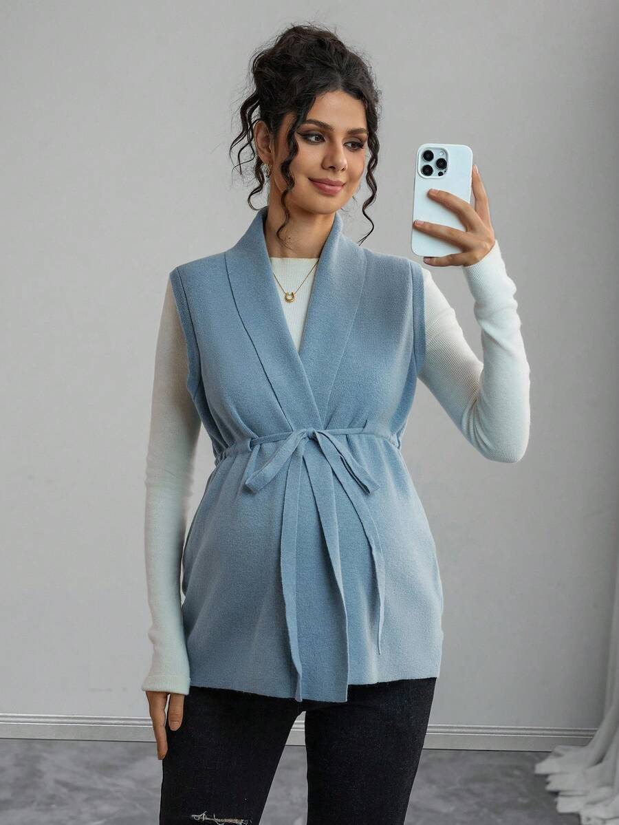 Momance Maternity Casual/Office Solid Color Knit Vest Winter - Blue - View 1