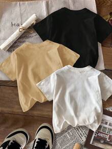 3pcs Young Boy Casual Minimalist Round Neck Short Sleeve T-Shirt, Suitable For Summer