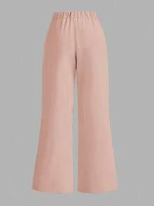 Firerie Pantalones anchos y sueltos con vuelo, elegantes y de talla grande, adecuados para primavera/verano - Rosa vieja - Ver 2