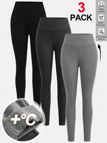 SHEIN Girlism 3pcs/Set Teen Girls' All-Match Leggings, Black, Gray, Apricot, Skinny Fit, Casual, Versatile Ankle Pants Fall Winter Tights Set Pants Pack Leggings Pack