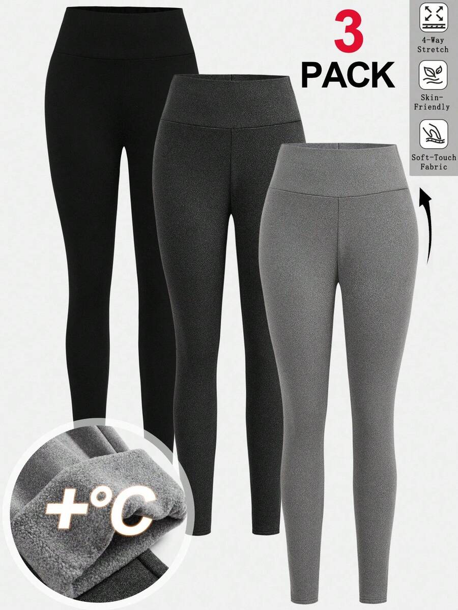 SHEIN Girlism 3pcs/Set Teen Girls' All-Match Leggings, Black, Gray, Apricot, Skinny Fit, Casual, Versatile Ankle Pants Fall Winter Tights Set Pants Pack Leggings Pack