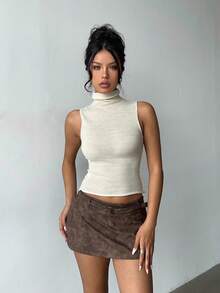 Aloruh Women's Tie-Dye Waist Belt Design Western Style Fashion Short Skirt,Brown Skirt, Fall For Women,Autumn For Women,Going Out,PU,Stylish And Simple Commuting And Casual,Y2K,Coffee Color Mini Skirt,Back To School - Brown - View 7