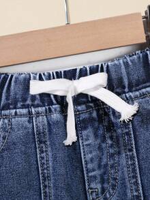 2 piezas Conjunto de chaqueta con capucha de mezclilla lavada y pantalones de mezclilla con cintura elástica para niños pequeños en primavera/otoño, conjunto casual de mezclilla para niños, suave y cómodo para la escuela, vacaciones, exterior