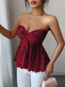 Elenzga Women's Fashionable Sexy Sweet Pink Floral Print Ruffle Hem Camisole Top, Suitable For Casual, Vacation, And Daily Wear, Spring/Summer