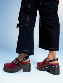 Sugerpunk Pantofi sport damă la modă, fără mâneci, cu cataramă, decorați cu nituri, talpă groasă, pantofi fără spate