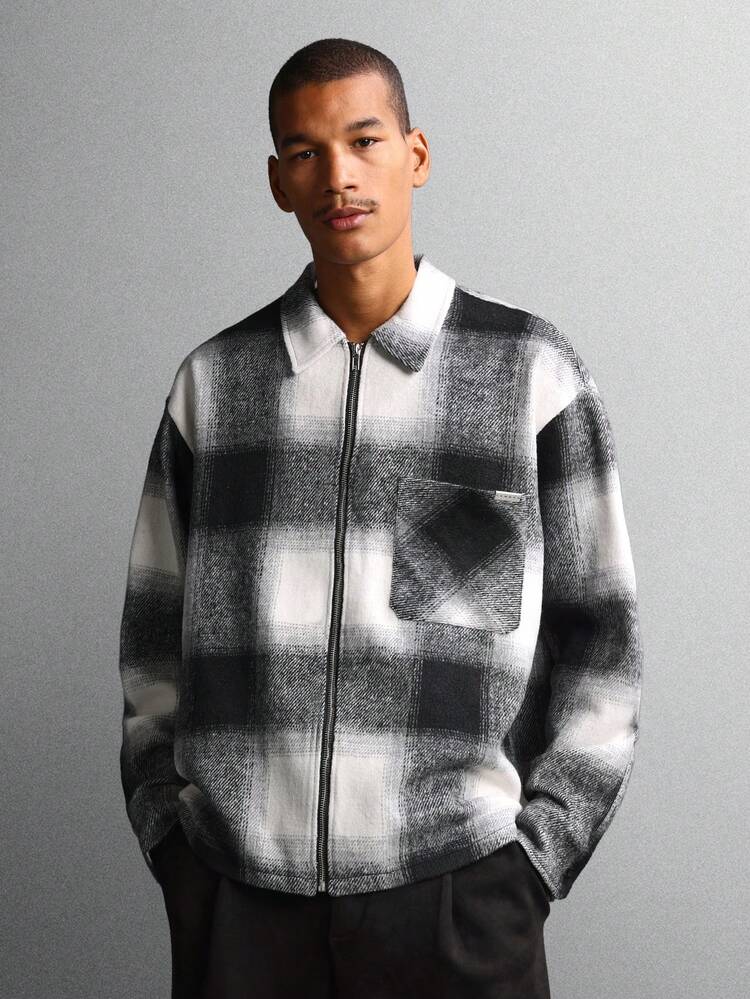 Casaco Shacket de lã com zíper frontal e xadrez Buffalo