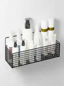 1pc Iron Bathroom Kitchen Storage Shelf, Non-Porous Wall Mounted Storage Shelf, Bathroom Storage Shelf Organizer Kitchen Organizer